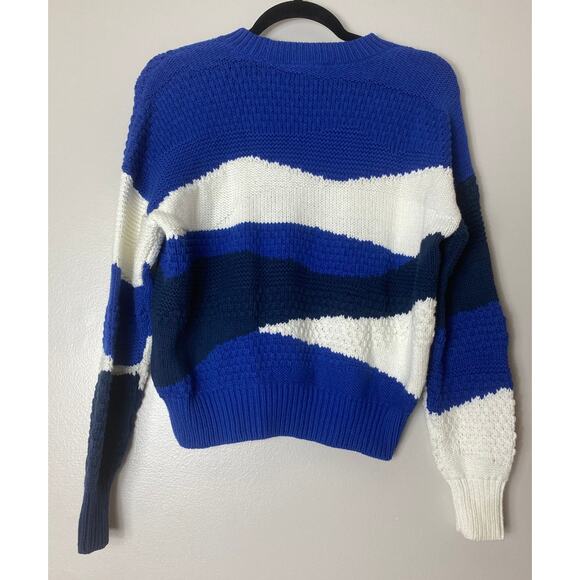 MADEWELL SWEATER KNIT BLUE COTTON NAUTICAL PREPPY WARM WINTER UNIQUE ABSTRACT - Picture 5 of 12